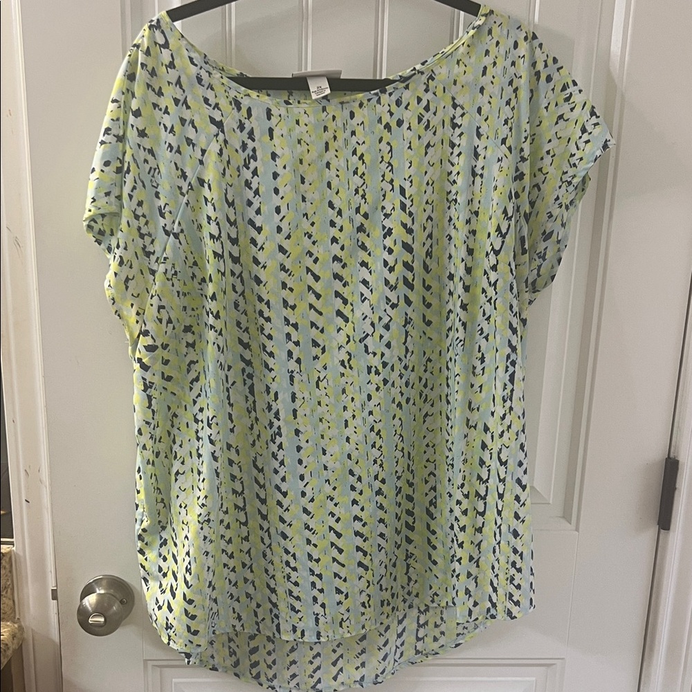 Ava & Viv Lime and Navy Patterned Blouse